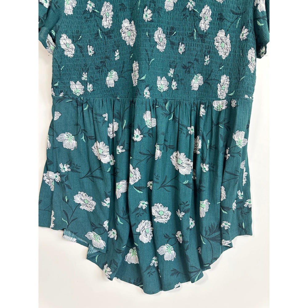 Torrid Babydoll Tunic Teal Floral Smocked Boho Cottagecore Casual Size 1 Casual - Picture 9 of 16